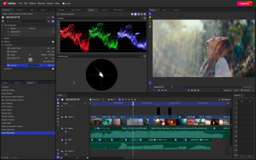 HitFilm video editing software colour correction and grading tools