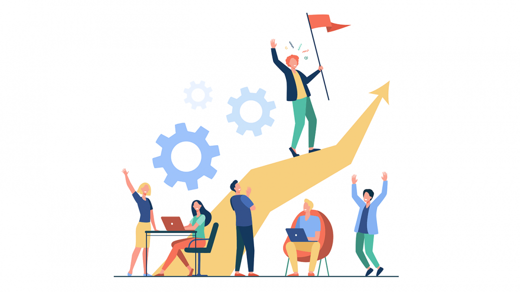 Illustration showing a business increasing its ROI with a learning management system