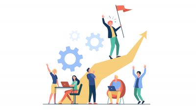 Illustration showing a business increasing its ROI with a learning management system