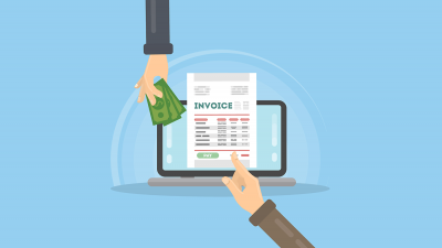 Illustration showing an electronic invoice being paid