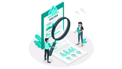 Illustration showing an end-of-year business assessment checklist