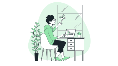 Illustration showing a graphic designer creating a logo