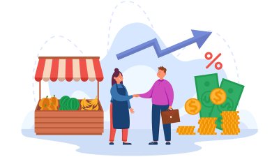Illustration showing an entrepreneur purchasing a business