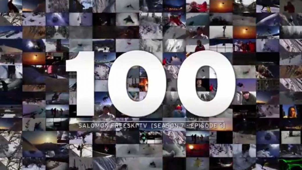 A collage of images with the word 100 is featured in Salomon Freeski TV.