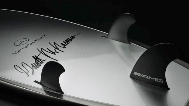 Fins embellished with Mercedes in-house tuning division AMG. The fins look like the Future fin-type. Telemetry sensors are probably positioned around them to measure torsional forces during turns.