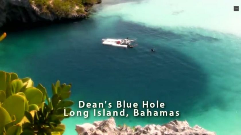 Dean's Blue Hole, Bahamas , where the CNF freedive record was broken. Screenshot from SUUNTO.