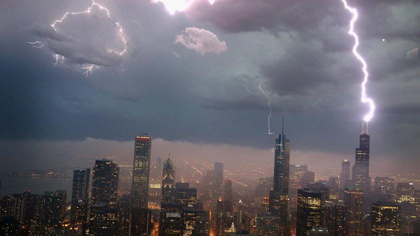Most skyscrapers are hit by lightning relatively frequently. The Empire State Building (not pictured here, this is the Willis Tower) is hit an average of 25 times a year.