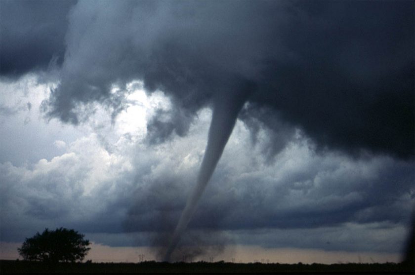 Tornadoes (like this one in Anadarko, Oklahoma), are usually around 250 feet across, but the truly massive ones can be as much as two miles across. Photo via Wikimedia.