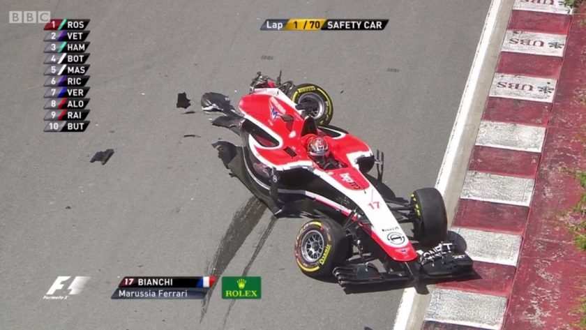 A blow for Marussia. Bianchi's car after the collision.