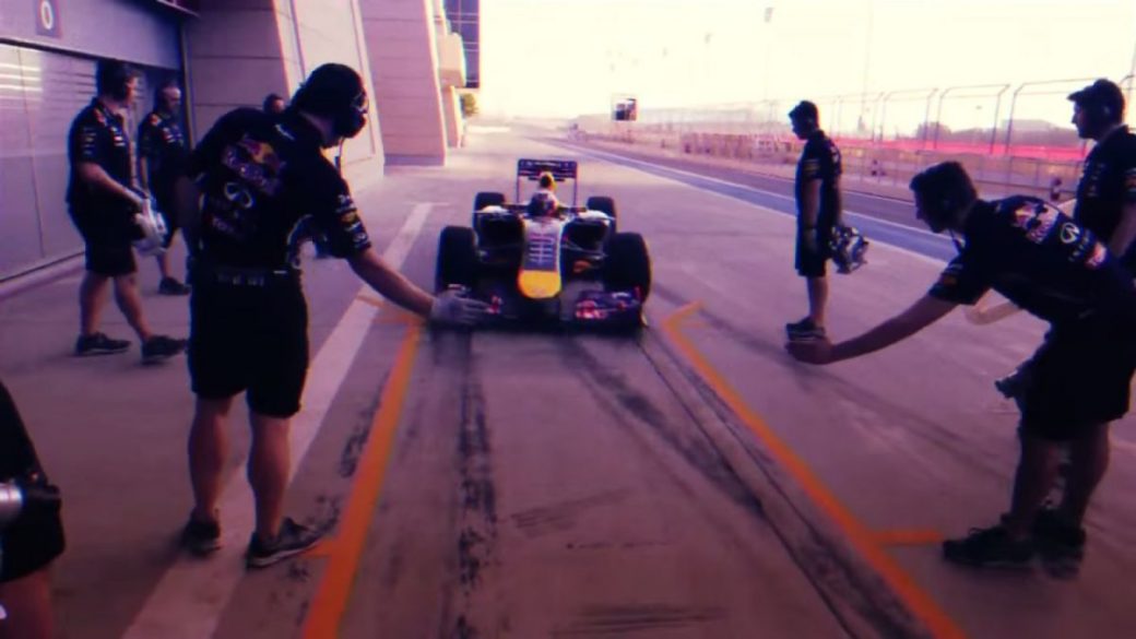 A Formula 1 racing team is preparing for a race.