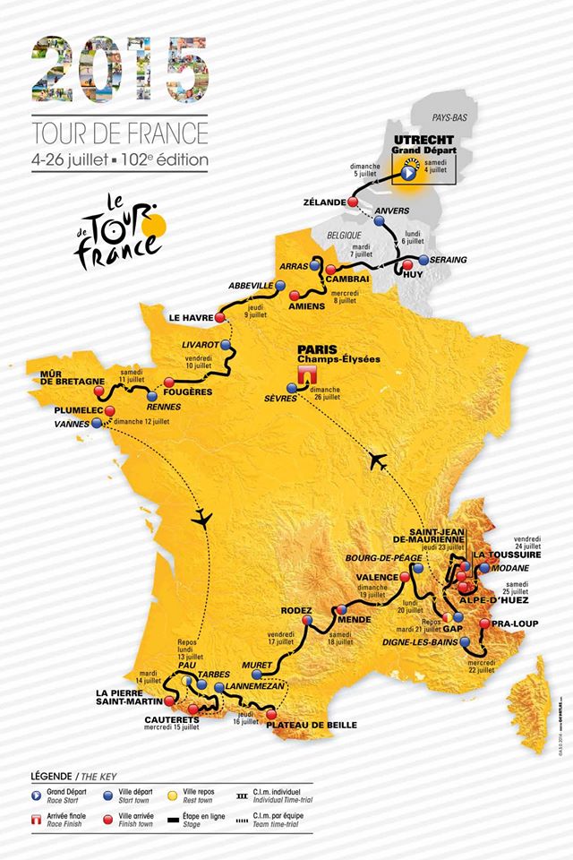 The 2015 Tour De France Route.
