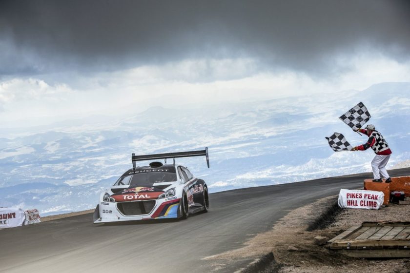 Sébastien Loeb crossing the finish line, 4300 meters high in the Rocky Mountains. Photo: © RedBull Content Pool