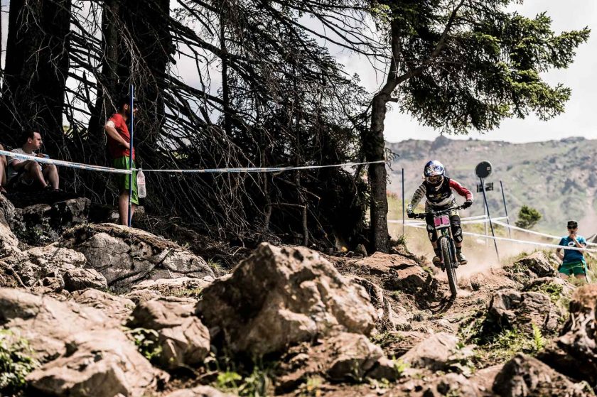 Rachel Atherton on the rock garden. Photo: Bartek Wolinski/Red Bull Content Pool.