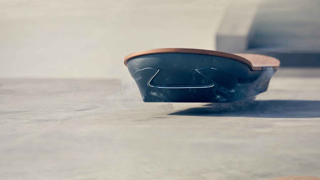 Two rideable images of a hoverboard on a concrete surface.