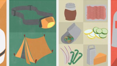 A series of illustrations showcasing different camping gear.