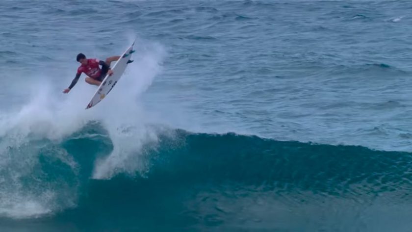 Gabriel Medina pulling a sick air reverse in his match-up against Mick Fanning. Photo: Screenshot from video