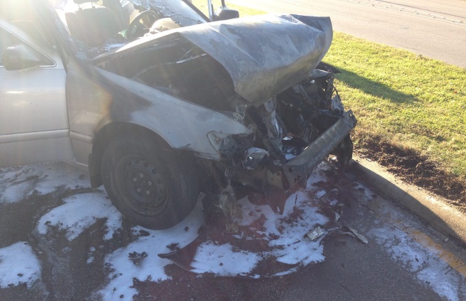 This is all that remains of the Camry which burst into flames after plowing into the back of my car. Photo: iRacing.com
