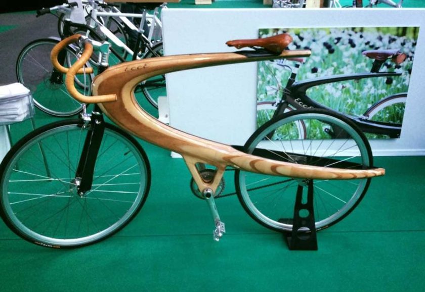 A wooden Opus prototype on display at LikeBike Monte Carlo. Photo: courtesy ECCE Cycles
