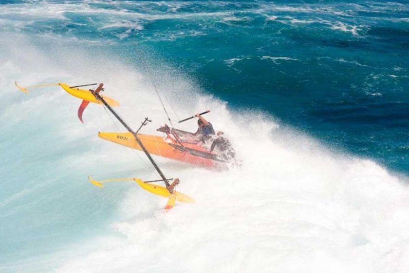 This high-speed boat is powered by a giant kite