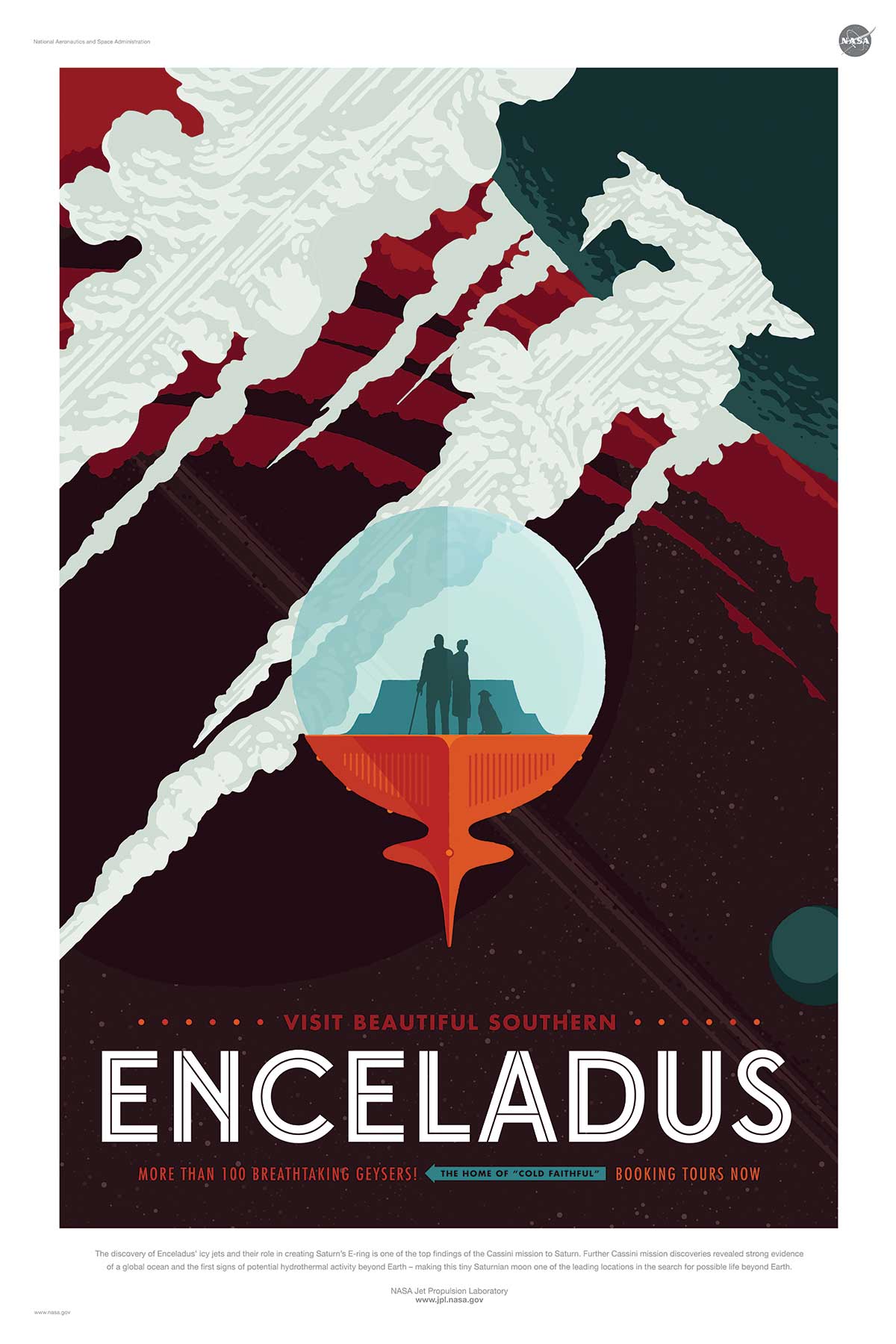 NASA poster promoting space travel to Enceladus