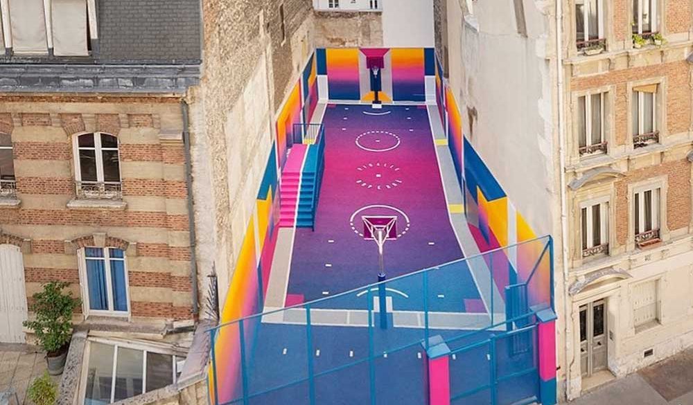 An uber stylish basketball court has been squeezed into one of the most unlikely places in Paris