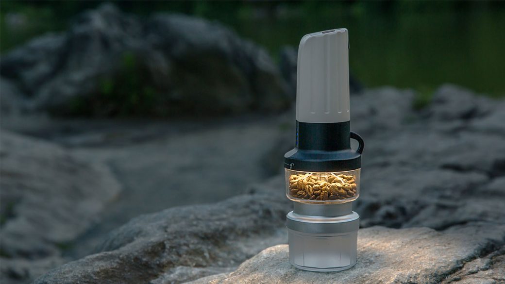 LUME is a lightweight burr coffee grinder that doubles up as a camping