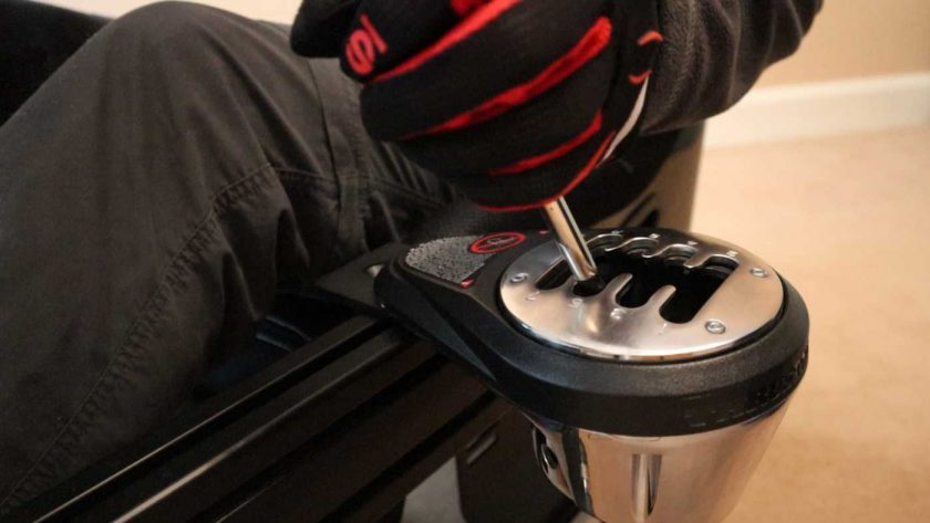 Thrustmaster TH8A shifter mounted on the Sim-Lab GT1 Evo cockpit