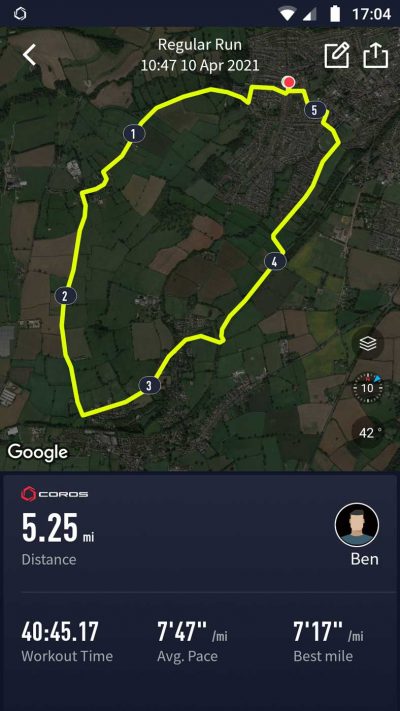 GPS tracking data recorded on the Coros Vertix