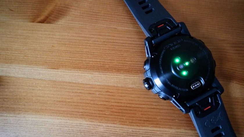 Optical sensor package on the back of the Coros Vertix, which includes a heart rate monitor and pulse oximeter