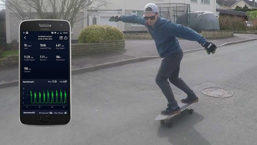 Using the Coros Vertix snowboarding mode to track a surfskate session