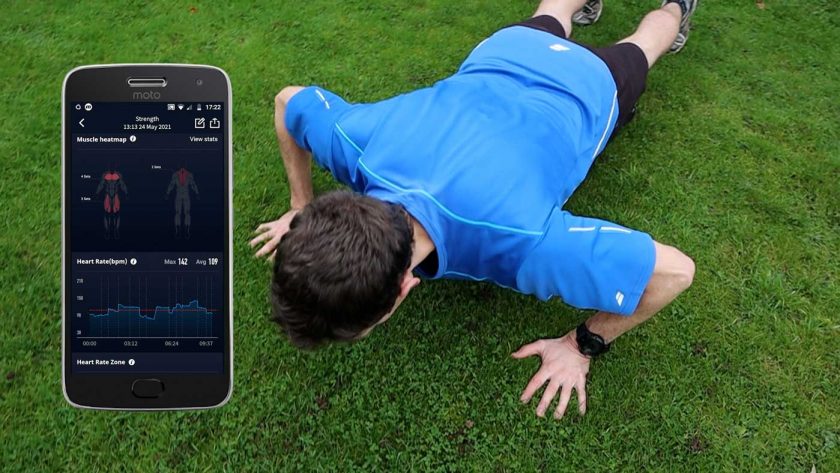 Reviewing tracking data from a strength training workout in the Coros app