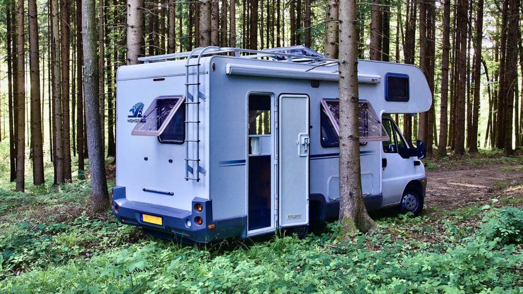 Motorhome parked in a wood