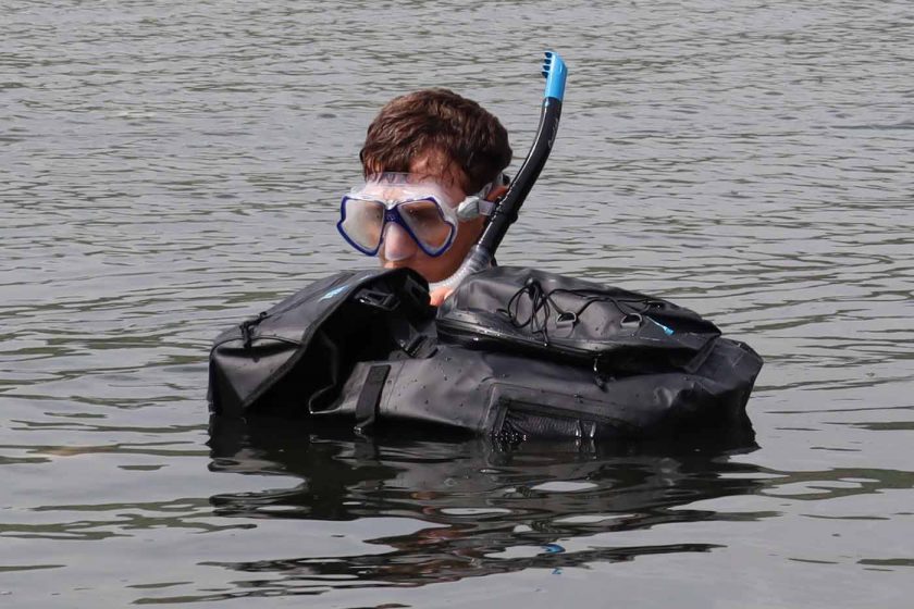 Snorkelling with the DryTide 50L waterproof backpack