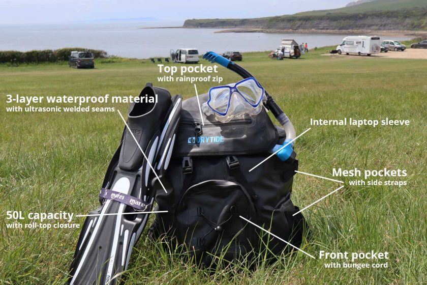 DryTide 50L waterproof backpack specs