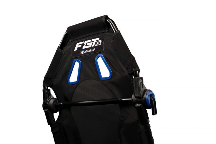 The Next Level Racing F-GT Lite iRacing edition cockpit features blue accents instead of red