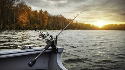Fishing rod attached to a boat using a rod holder