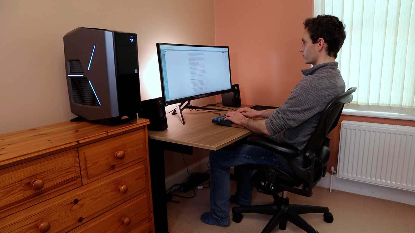 Using the Fully Remi standing desk with the Herman Miller Aeron in a reclined position