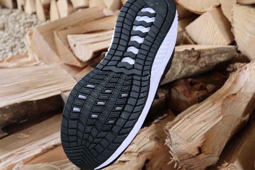 The outsole of the Loom Footwear waterproof shoe, which features enough tread for loose dirt without interfering on harder surfaces