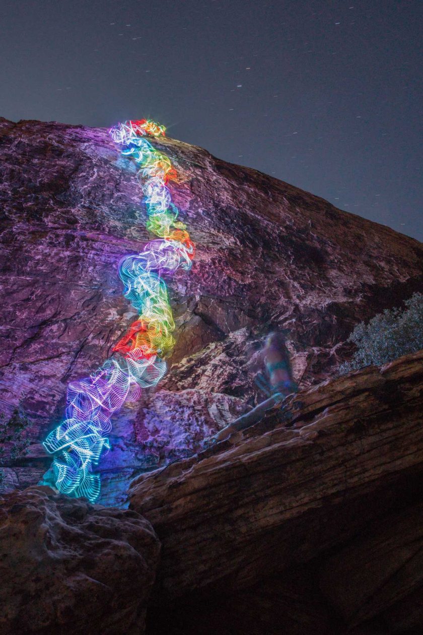 A long exposure climbing photo called ‘A Light in Every Man’ by Luke Rasmussen