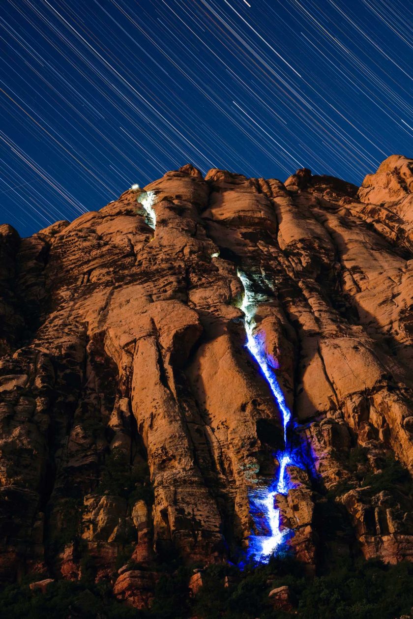 A long exposure climbing photo called ‘Light at the End of the Tunnel’ by Luke Rasmussen