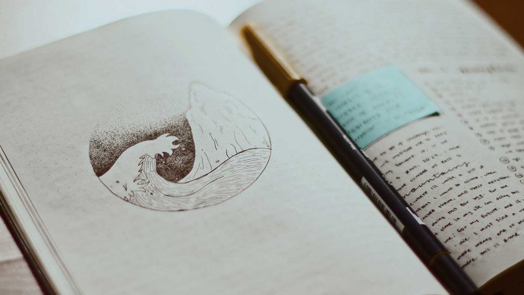 Illustration of a stormy sea in a journal
