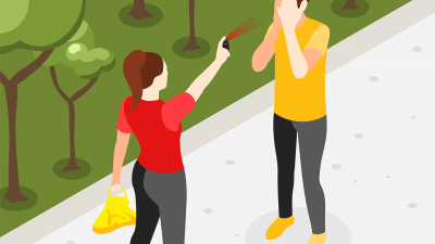 Illustration of a woman using pepper spray for personal protection