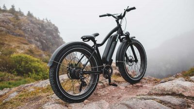 Electric mountain bike on a mountain ridge