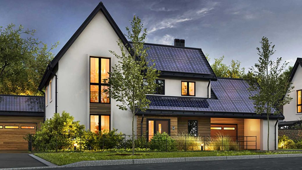 Large modern house with home solar power system