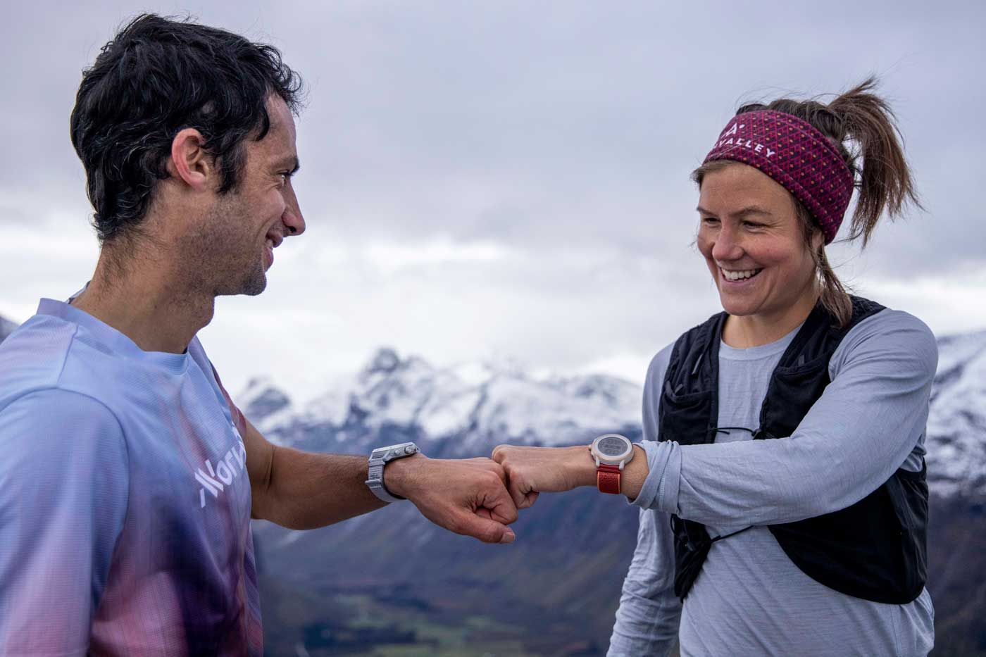 Kilian Jornet and Emelie Forsberg comparing the Coros Apex 2 and Apex 2 Pro GPS watches
