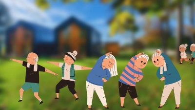 Illustration showing retired people maintaining an active lifestyle