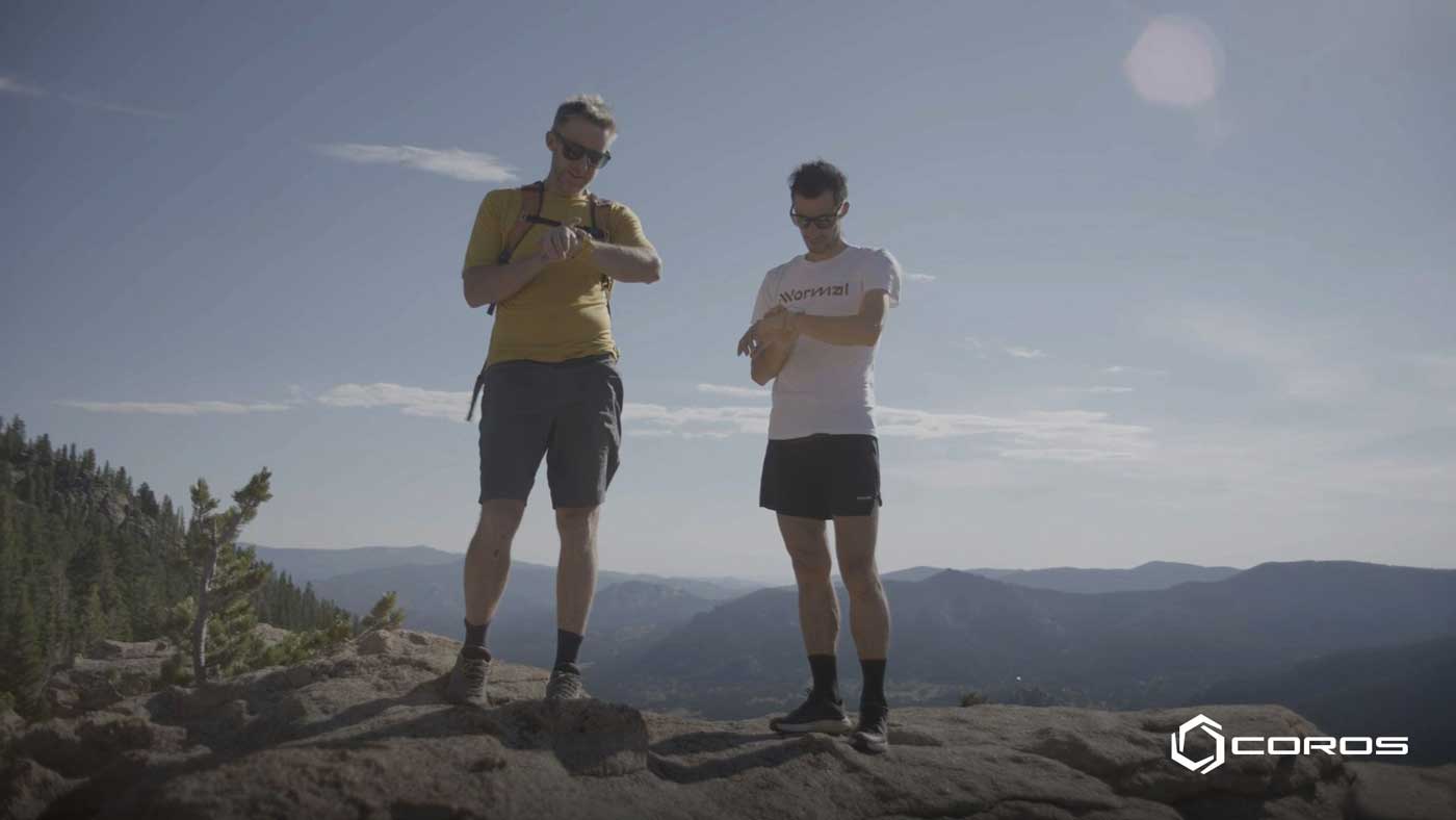 Tommy Caldwell and Kilian Jornet comparing Coros watches