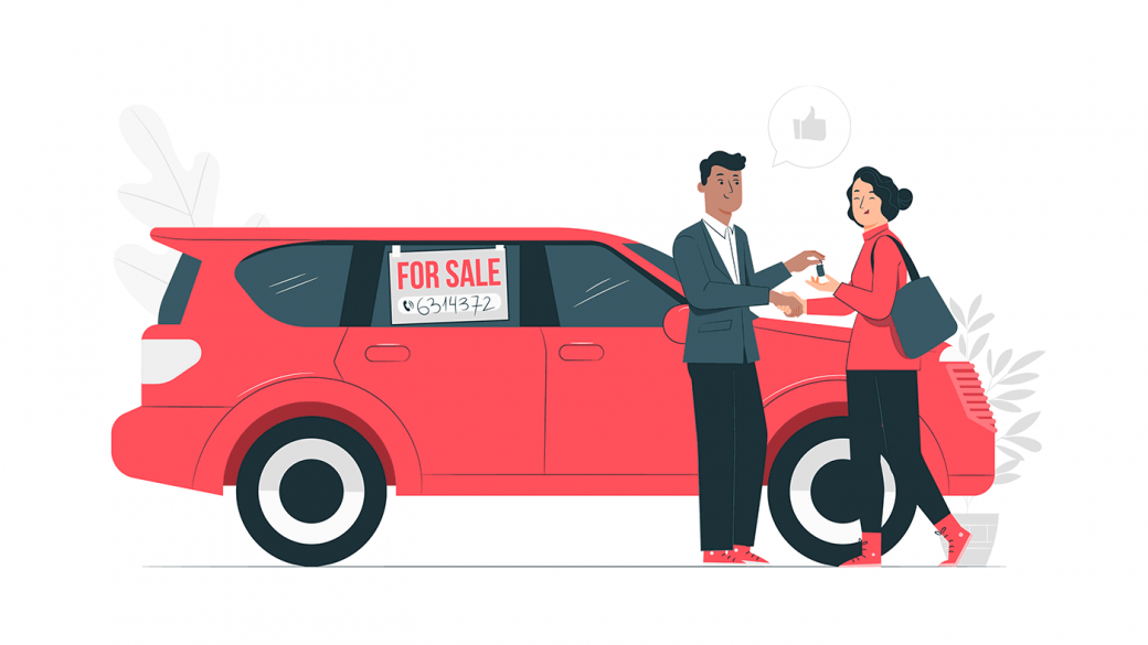 Illustration showing the sale of a second-hand car