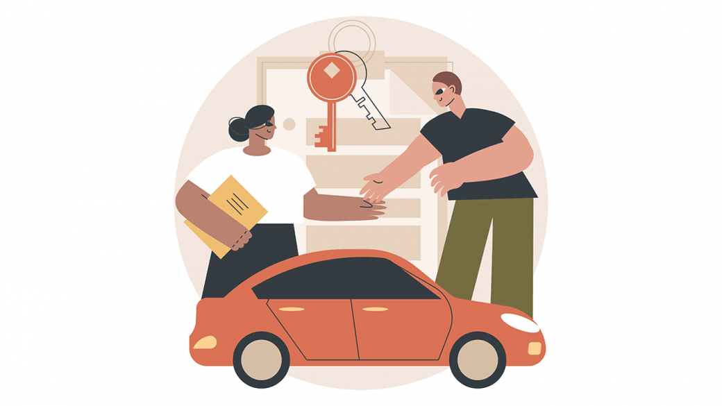 Illustration showing a person selling their used car for the best price