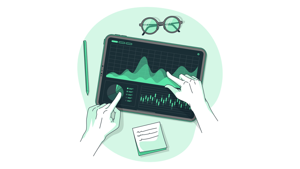 Illustration showing a data analysis tool being utilised on a tablet